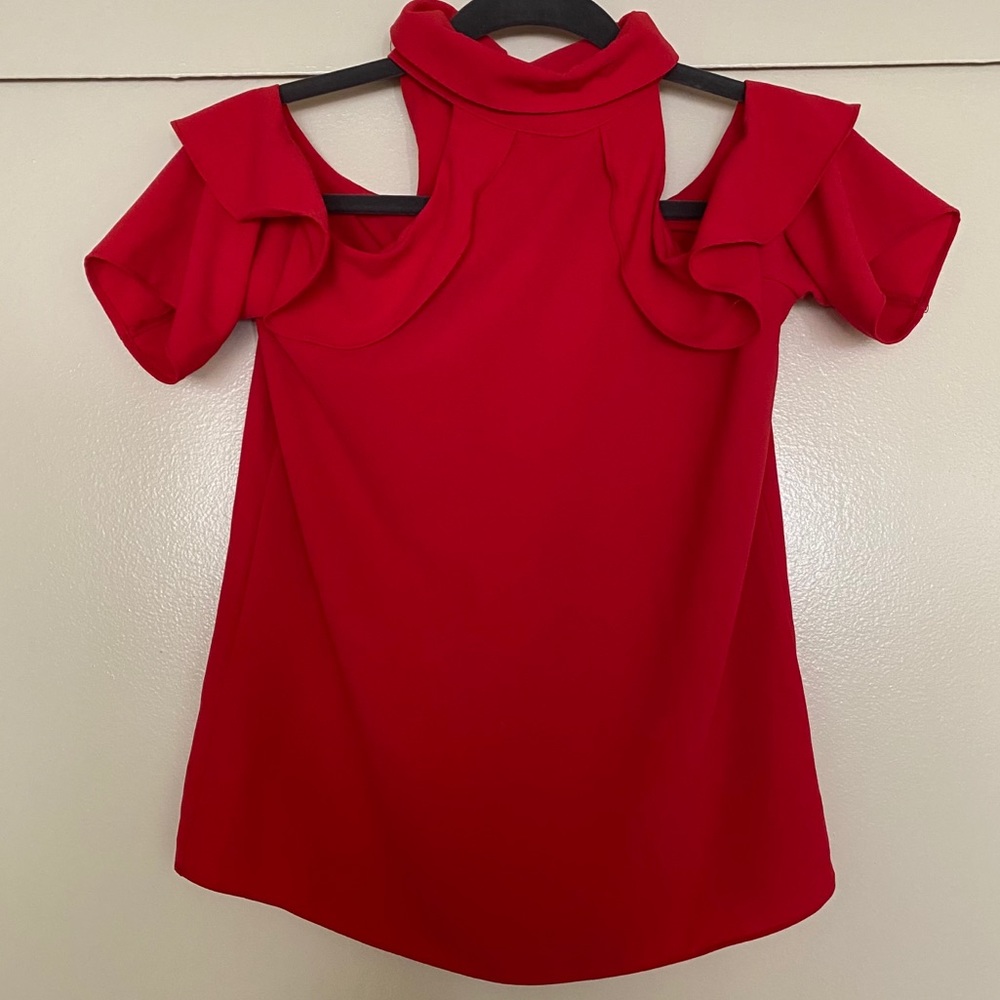 Lucky Brand Red Cold Shoulder Ruffle Blouse XS